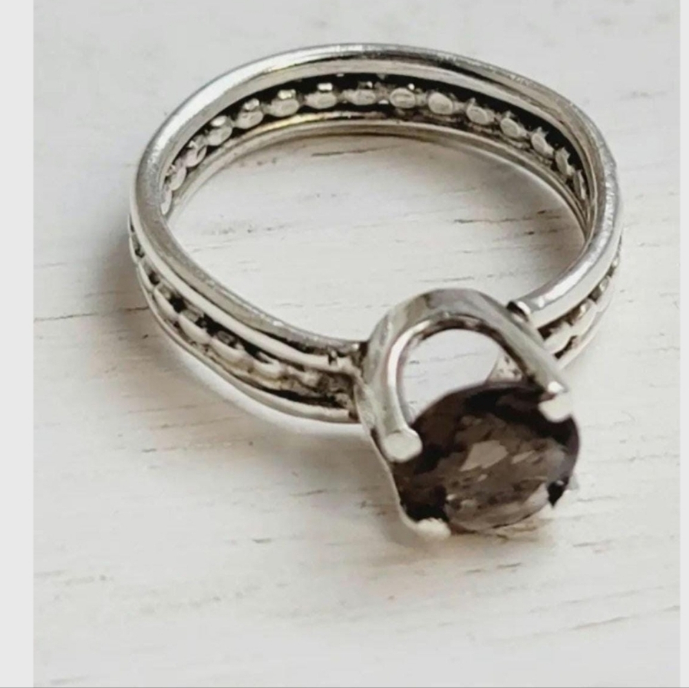 SMOKY QUARTZ RING HANDMADE IN STERLING SILVER SZ 6 - Picture 2 of 3